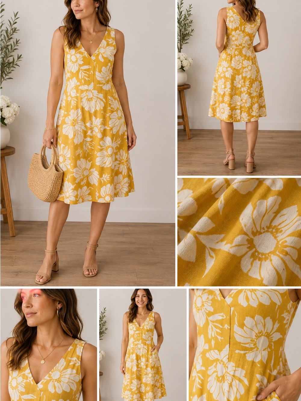 Banana Republic Yellow Floral Linen Blend Dress Size 12